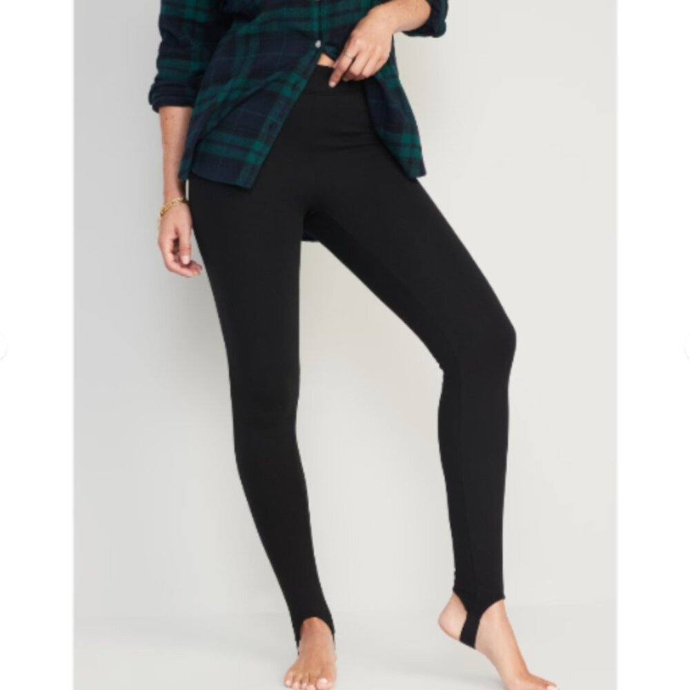 NEW Old Navy High Waisted Fleece Lined Black Stirrup Leggings